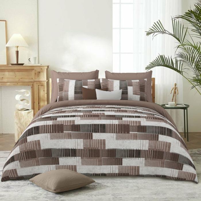 Mihir Striped Bedsheet  |   Geometric Bedsheets Bedsheets Brown, Grey