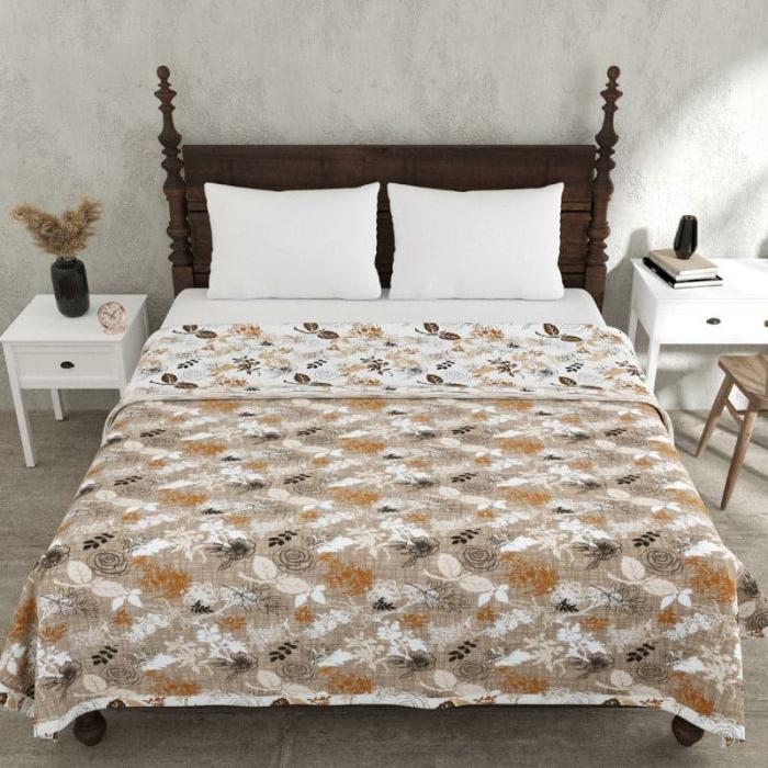 Miracle Merge Floral Dohar  |   Dohars, Razai & Blankets Bedding Beige, White