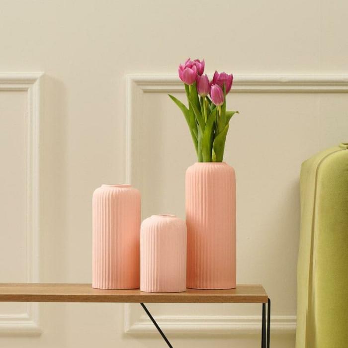 Miso Ribbed Vase – Set Of Three  |   Vases Showpieces, Vases & Accent Bowls Pink