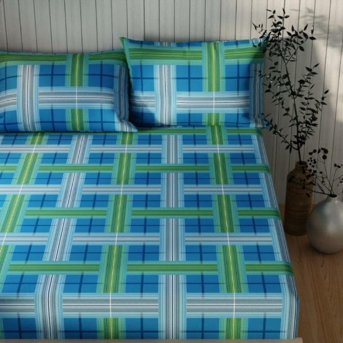 Mistra Checkered Bedsheet  |   Geometric Bedsheets Bedsheets Blue