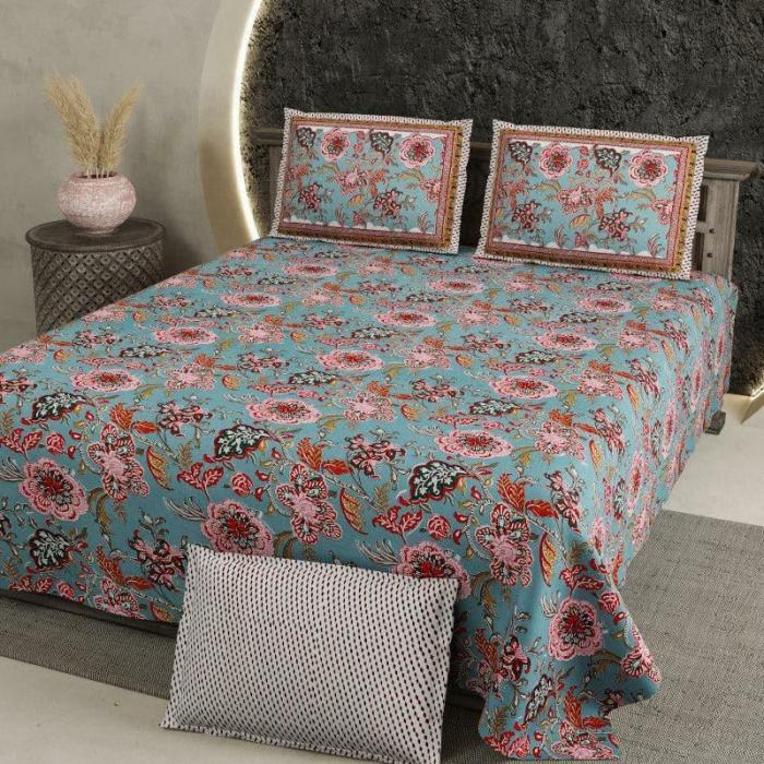 Mithreya Floral Bedsheet  |   Floral Bedsheets Bedsheets Blue, Pink