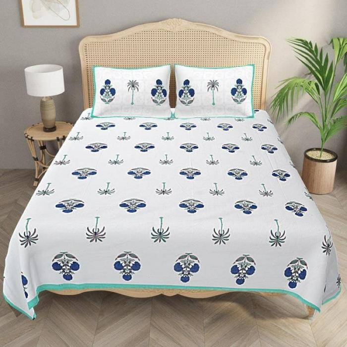 Mughal Melody Bedsheet  |   Floral Bedsheets Bedsheets Blue, White