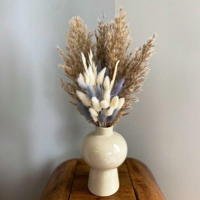 Mushroom Vase With Naturally Dried Flower Bunch  |   Vases Showpieces, Vases & Accent Bowls Ivory, Beige