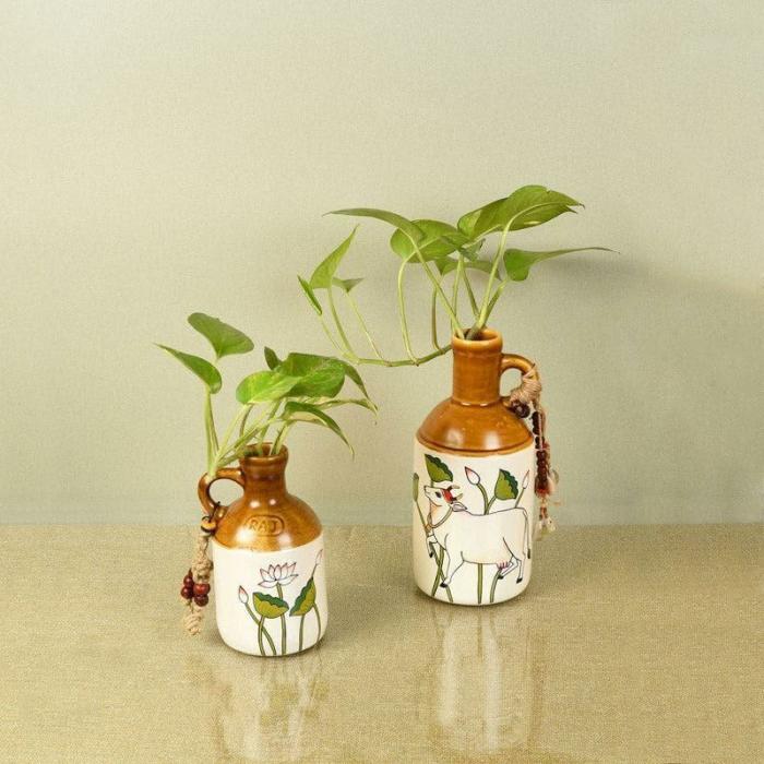 Mysti Glow Vase – Set Of Two  |   Vases Showpieces, Vases & Accent Bowls Brown, White