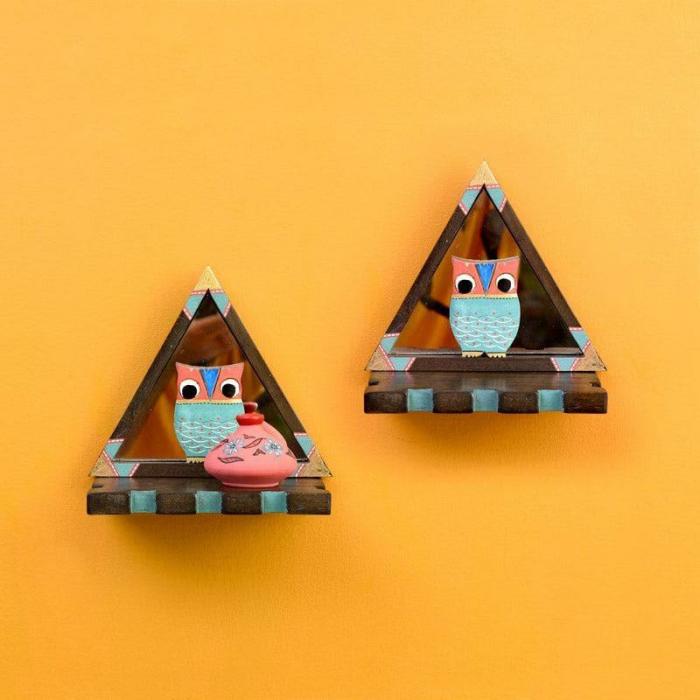 Owlery Triangle Wall Shelf – Set Of Two  |   Wall Shelves Wall Decor Multicolor