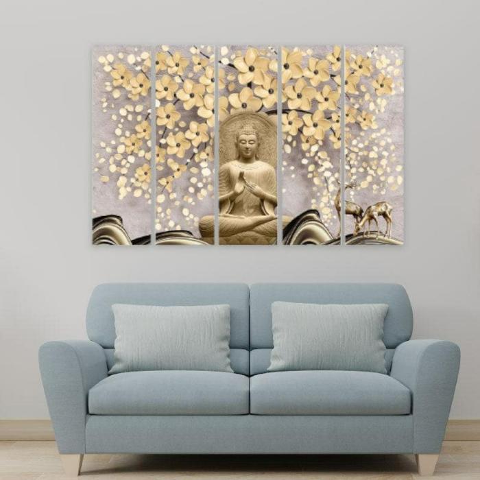 Peace Temple Wall Art – Set Of Five  |   Wall Art & Paintings Wall Art & Paintings Gold, Grey