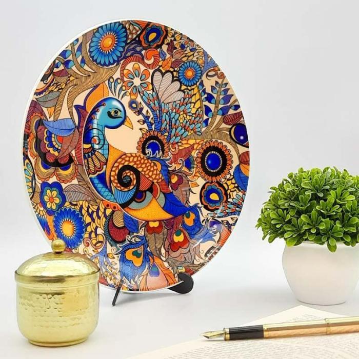 Peacock Admiration Decorative Plate  |   Wall Plates Wall Decor Blue, Orange