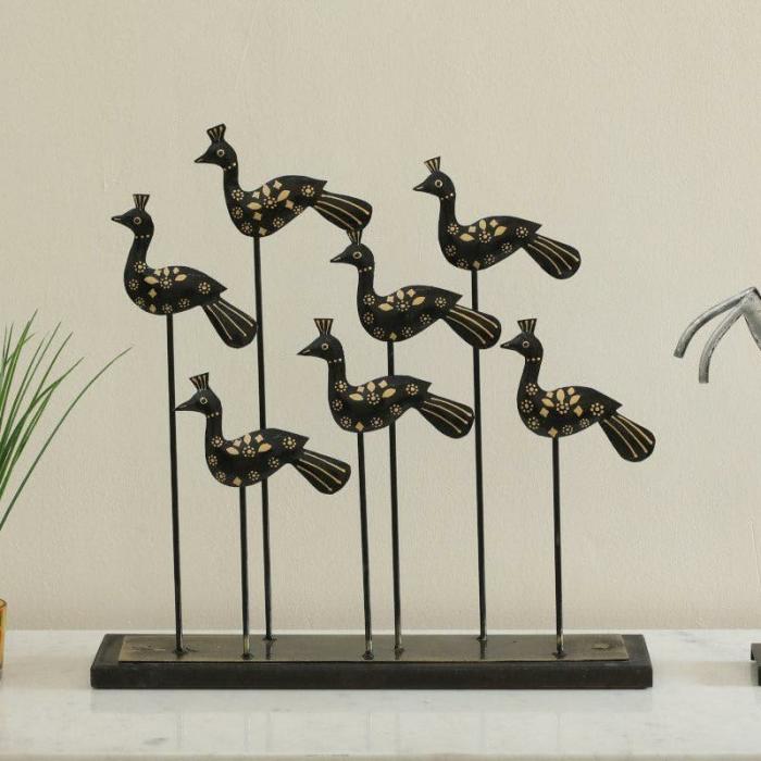 Peacock Play Showpiece  |   Showpieces Showpieces Black, Gold