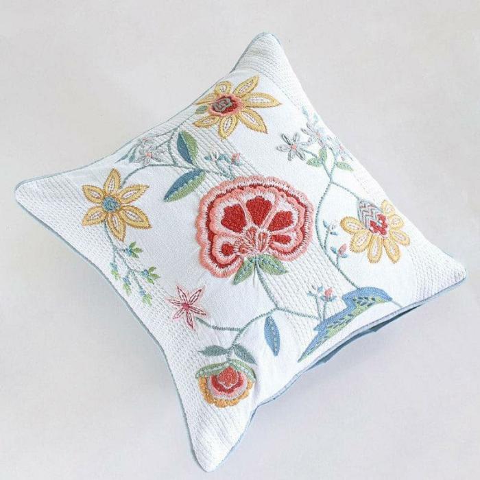 Peony Embroidered Cushion Cover  |   Embroidered Cushions Cushion Covers Embroidered Cushions