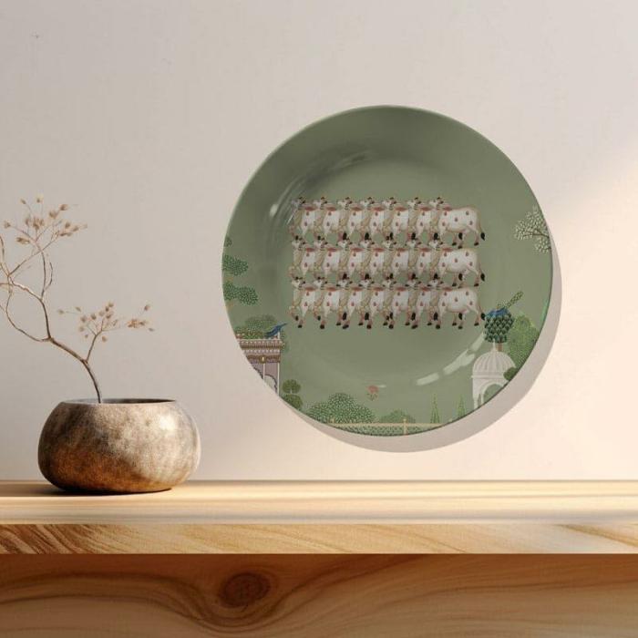 Pichwai Art Wall Plate  |   Wall Plates Wall Decor Green