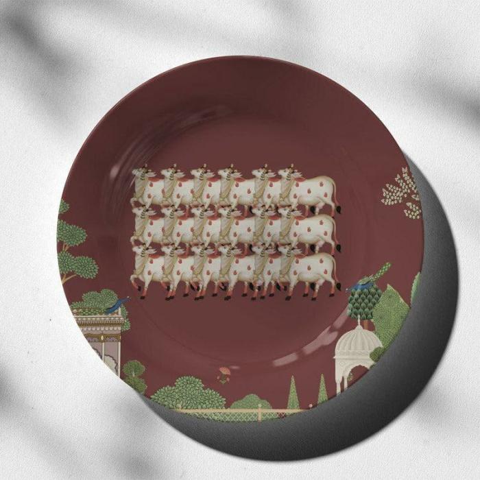 Pichwai Art Wall Plate  |   Wall Plates Wall Decor Brown