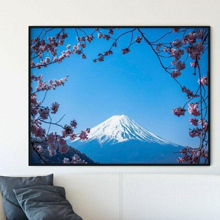 Pink Blossom & Fuji Wall Painting  |   Wall Art & Paintings Wall Art & Paintings Blue