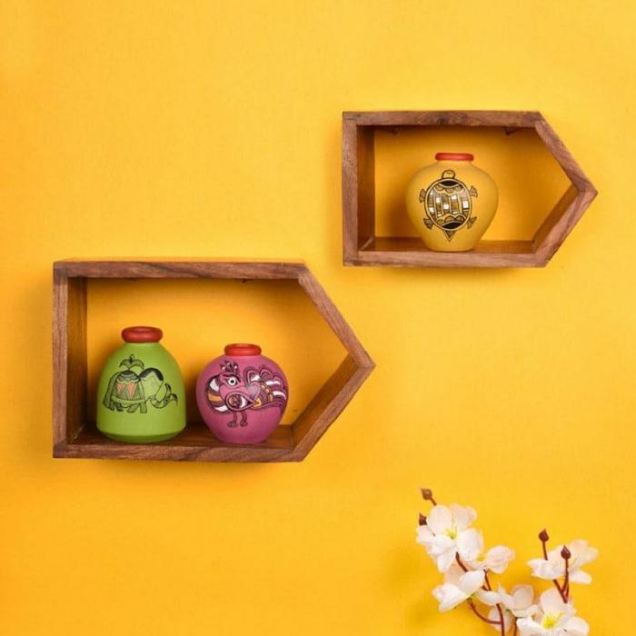 Priyank Wall Shelf With Pots – Set Of Five  |   Wall Accents Wall Accents Multicolor