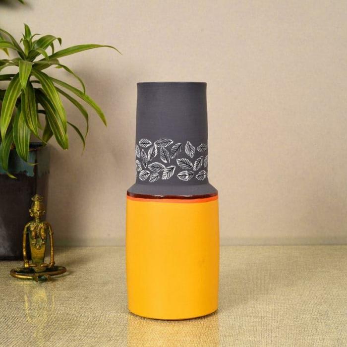 Rakesha Tribal Terracotta Vase  |   Vases Showpieces, Vases & Accent Bowls Grey, Yellow