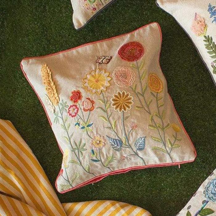 Ranunculus Embroidered Cushion Cover  |   Embroidered Cushions Cushion Covers Embroidered Cushions