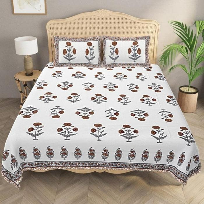 Regal Resplendence Bedsheet  |   Floral Bedsheets Bedsheets Brown, White