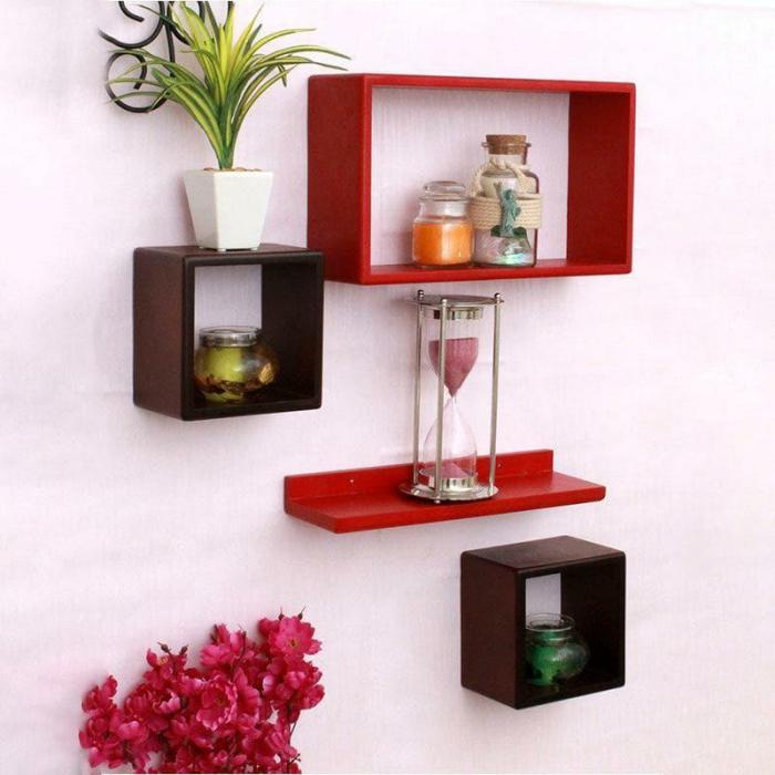 Retro Revival Wall Shelf – Set Of Four  |   Wall Shelves Wall Decor Red, Brown