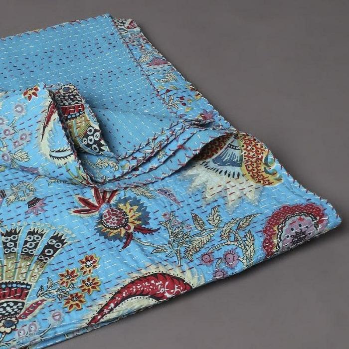 Rocking Kantha Dohar  |   Dohars, Razai & Blankets Bedding Blue