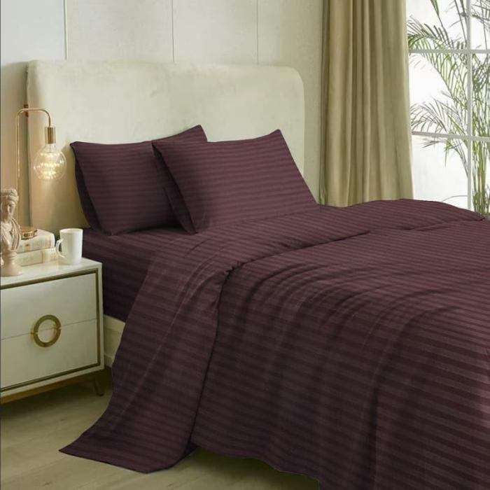 Romer Stripe Bedsheet  |   Solid Bedsheets Bedsheets Maroon