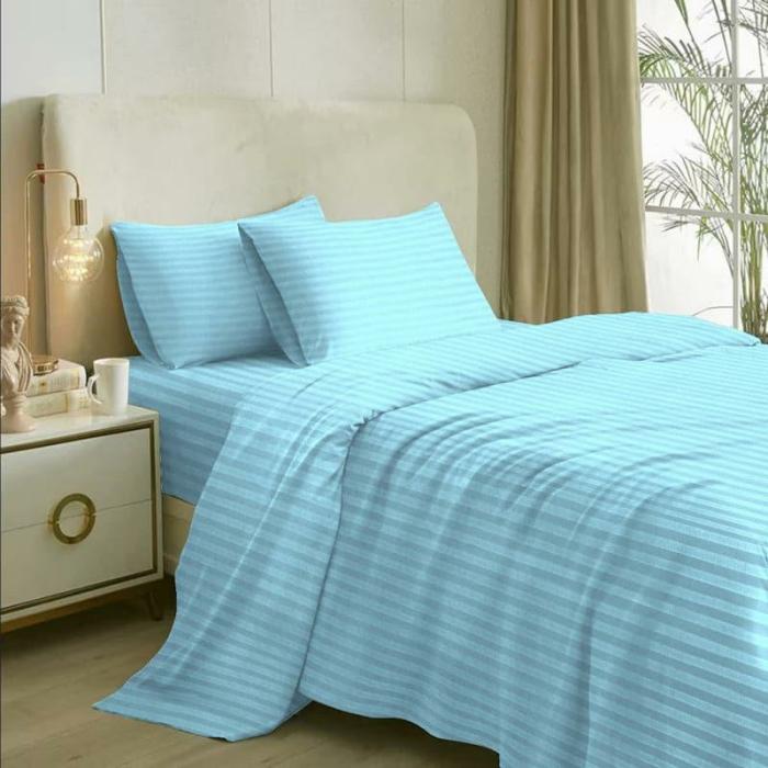 Romer Stripe Bedsheet  |   Solid Bedsheets Bedsheets Blue