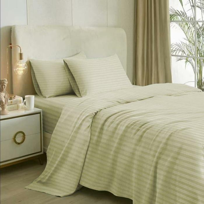 Romer Stripe Bedsheet  |   Solid Bedsheets Bedsheets Beige