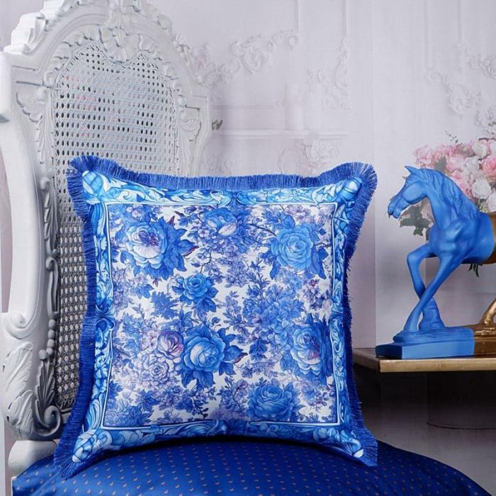 Rose Garden Indigo Cushion Cover  |   Printed Cushions Cushion Covers Blue, White