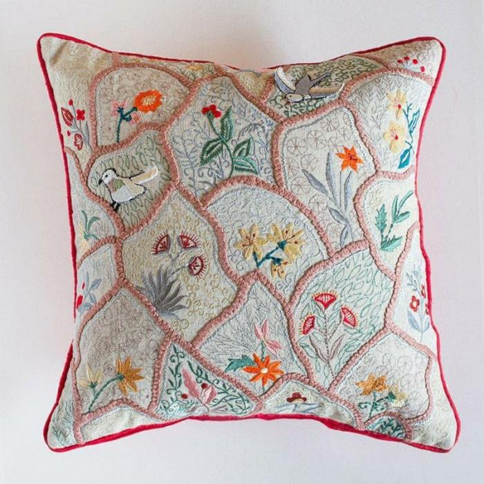 Roses Are Embroidered Cushion Cover  |   Embroidered Cushions Cushion Covers Embroidered Cushions