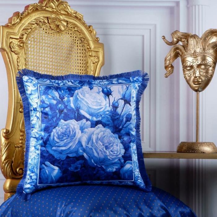 Rosette Flourish Cushion Cover  |   Printed Cushions Cushion Covers Blue, White