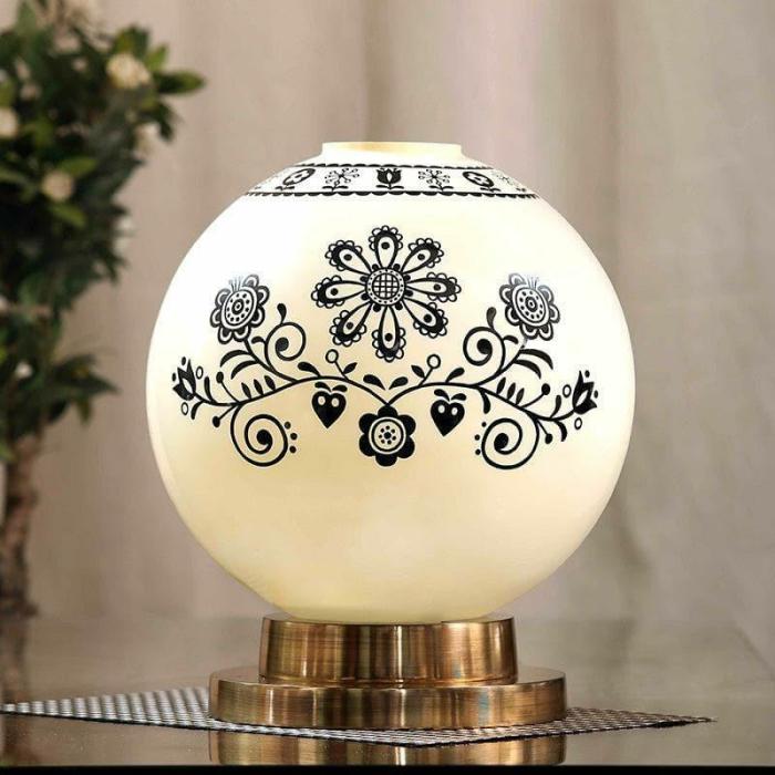 Round Floral Table Lamp With Brass Base  |   Table Lamps Lamps & Lighting Table Lamps