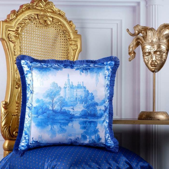 Royal Ambience Cushion Cover  |   Printed Cushions Cushion Covers Blue, White