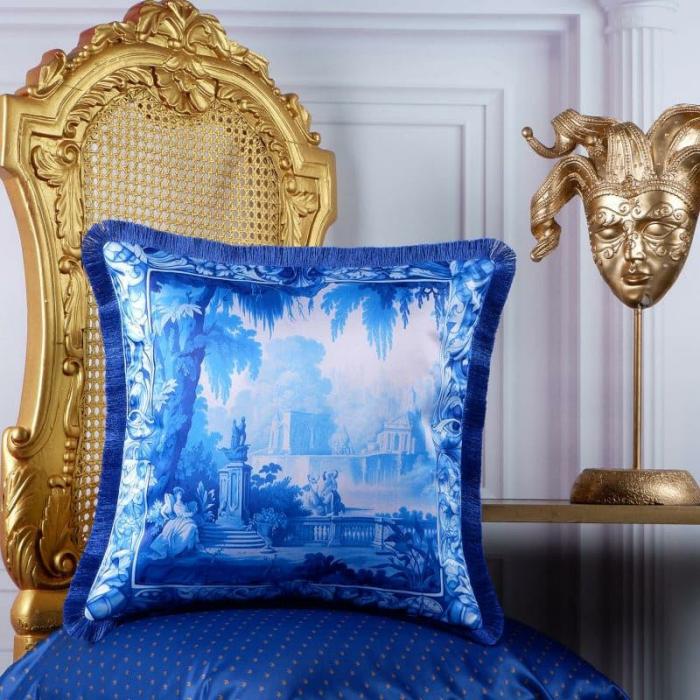 Royal Courtyard Cushion Cover  |   Printed Cushions Cushion Covers Blue, White