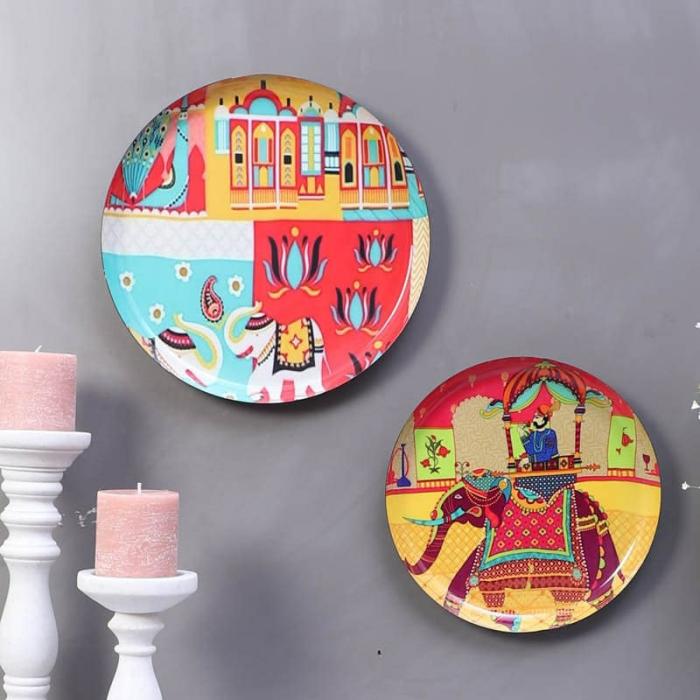 Royal Gaja Wall Plate – Set Of Two  |   Wall Plates Wall Decor Multicolor