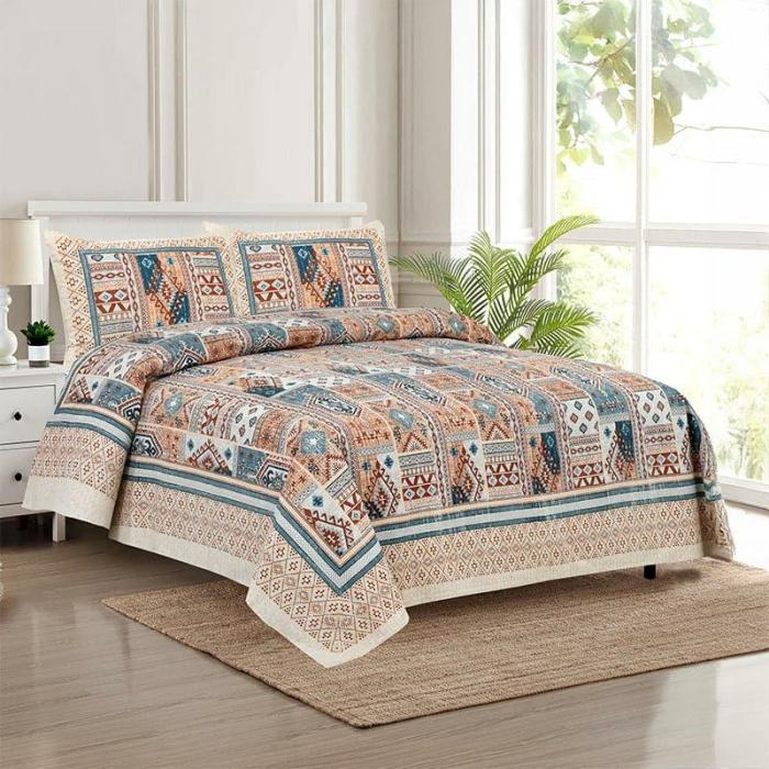 Sachika Applique Printed Bedsheet  |   Geometric Bedsheets Bedsheets Blue, Orange