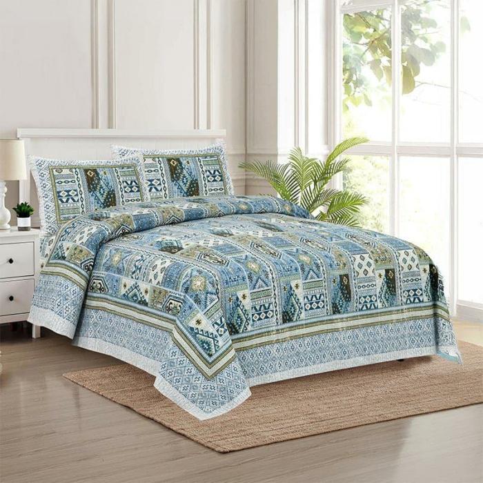 Sachika Applique Printed Bedsheet  |   Geometric Bedsheets Bedsheets Blue, Green