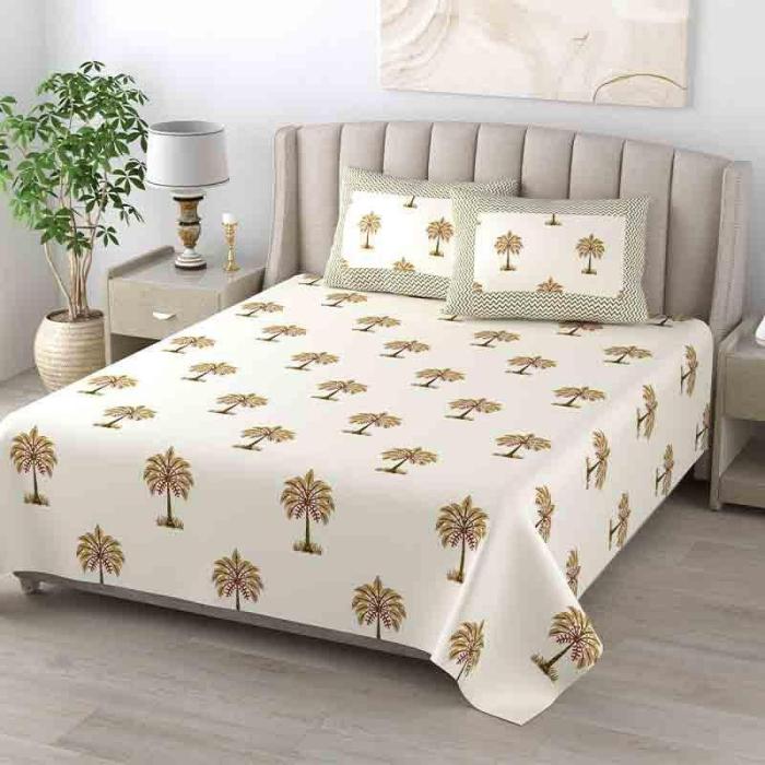 Sago Palm Bedsheet  |   Floral Bedsheets Bedsheets Brown, White