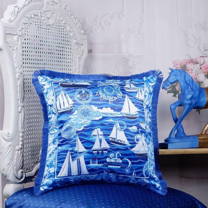 Sails The Sea Indigo Cushion Cover  |   Printed Cushions Cushion Covers Blue, White