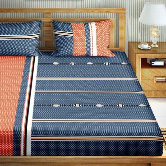 Seleny Striped Bedsheet  |   Geometric Bedsheets Bedsheets Blue, Orange