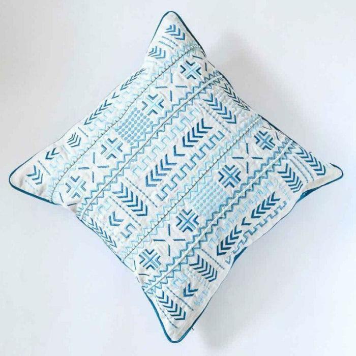 Serene Cushion Cover  |   Embroidered Cushions Cushion Covers Blue, White