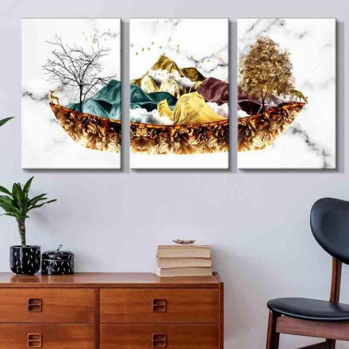 Snowland Wall Art – Set Of Three  |   Wall Art & Paintings Wall Art & Paintings Gold, White