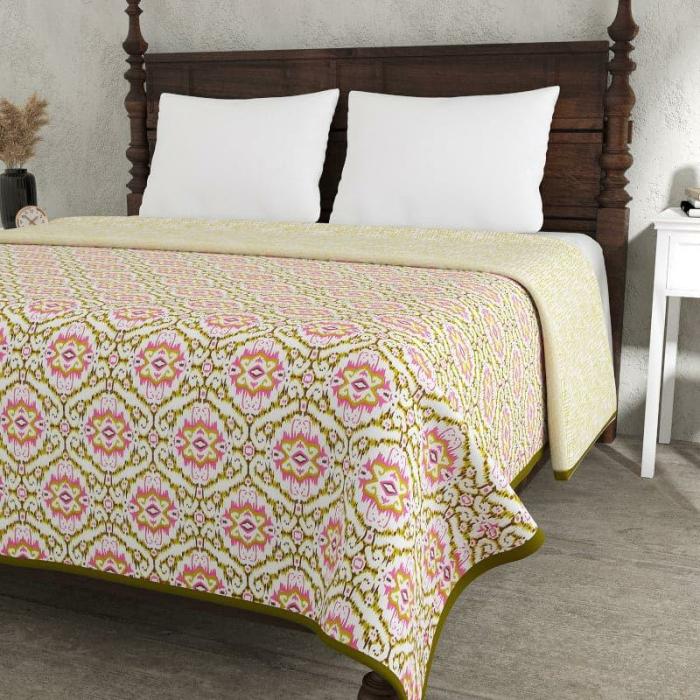 Sparkle Snow Floral Dohar  |   Dohars, Razai & Blankets Bedding Beige