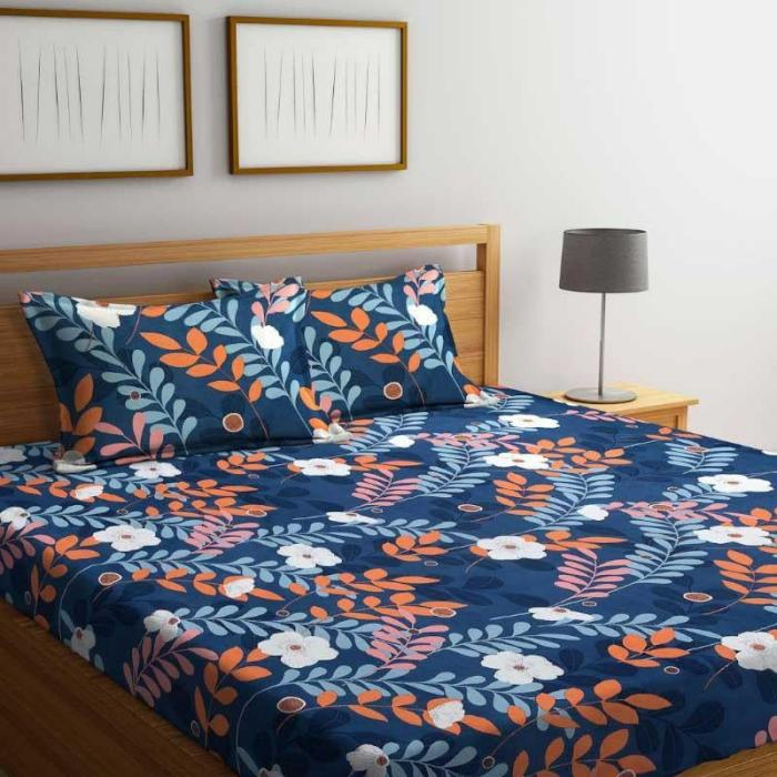 Stella Printed Bedsheet  |   Floral Bedsheets Bedsheets Blue, Orange