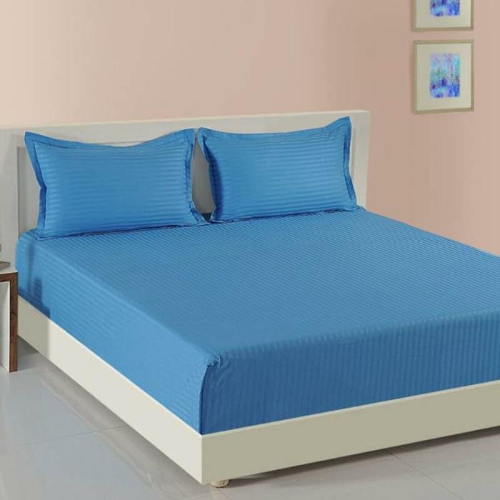 Stripe Serenade Bedsheet  |   Solid Bedsheets Bedsheets Blue