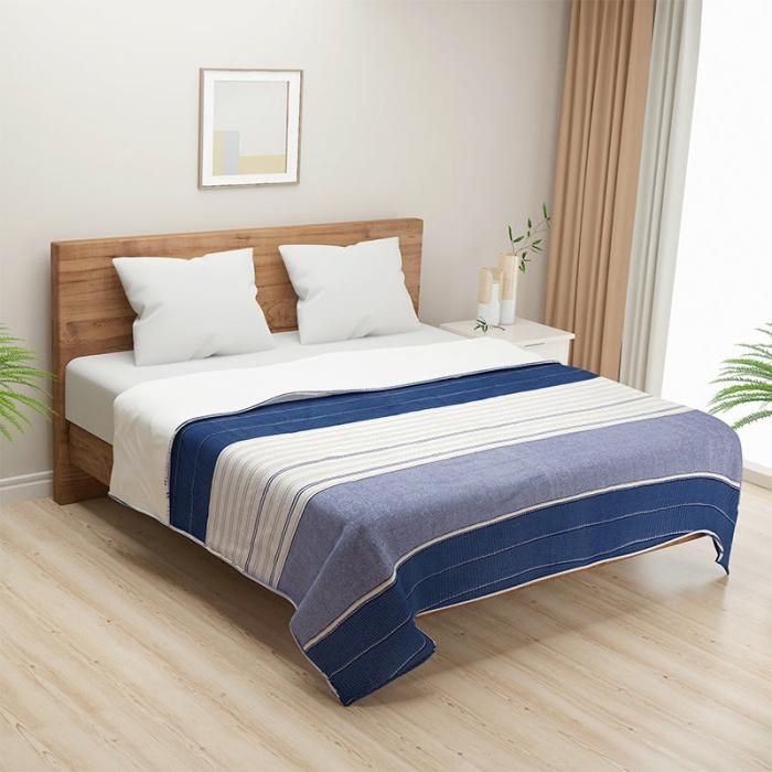 Striped Pigeon Dohar  |   Dohars, Razai & Blankets Bedding Blue, White