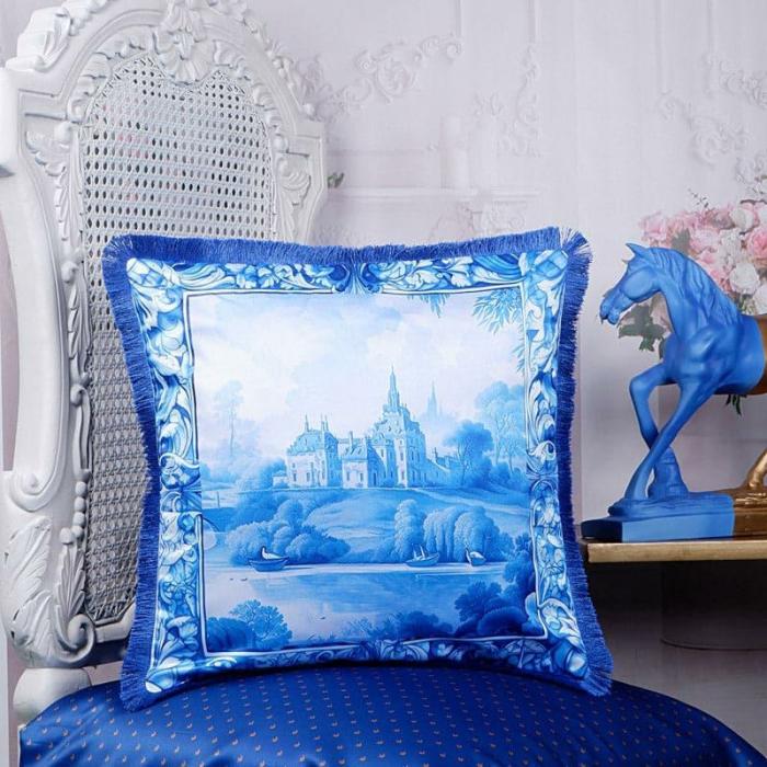 Sunny Countryside Indigo Cushion Cover  |   Printed Cushions Cushion Covers Blue, White