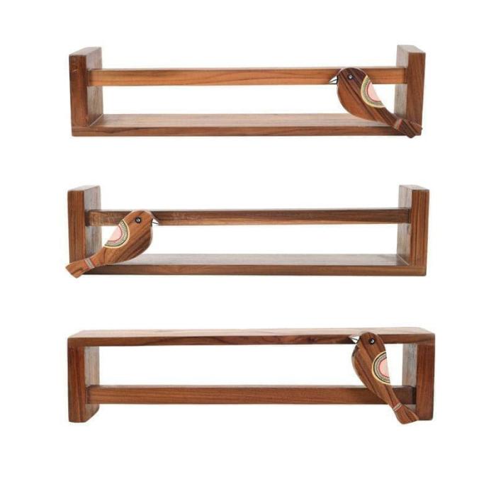 Teak Wall Shelf – Set Of Three  |   Wall Shelves Wall Decor Brown