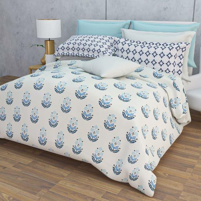 The Bouquet Bedsheet  |   Floral Bedsheets Bedsheets Beige, Blue