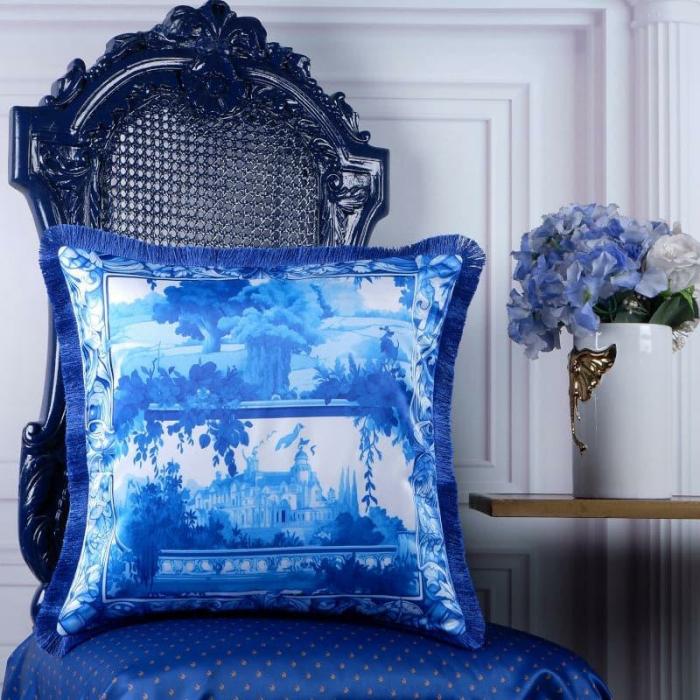 The Elegant Palace Cushion Cover  |   Printed Cushions Cushion Covers Blue, White