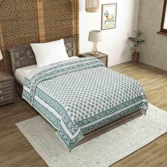 Treetastic Printed Razai  |   Dohars, Razai & Blankets Bedding Blue, White, Green