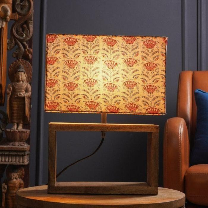 Tribal Bloom Cuboid Table Lamp  |   Table Lamps Lamps & Lighting Beige, Brown