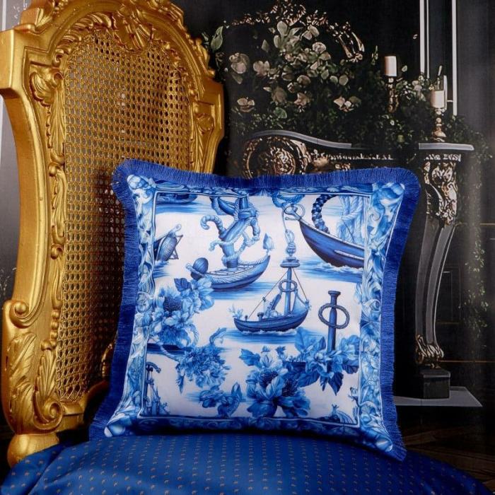 Voyage Glam Cushion Cover  |   Printed Cushions Cushion Covers Blue, White